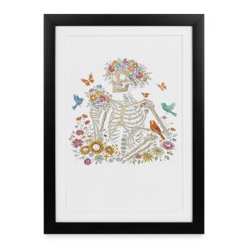 Fleurs Squelettes Nature Floral Gothic Fairycore - Affiche encadrée (27 × 37 cm) - noir - Devant