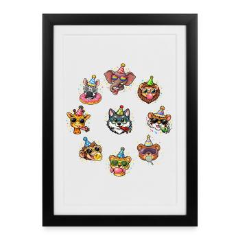Animals Zoo Party Jungle Zoo Birthday Party - Framed poster (27 × 37 cm) - black - Front