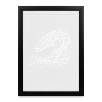 Pike Fishing Design – Predator Fish Sketch Art - Framed poster (27 × 37 cm) - black - Front