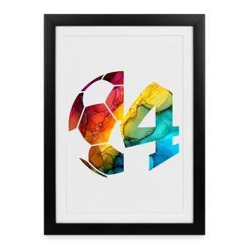 NON. 4 FOOTBALLEUR NUMÉRO 4 FOOTBALL 4E ANNIVERSAIRE - Affiche encadrée (27 × 37 cm) - noir - Devant