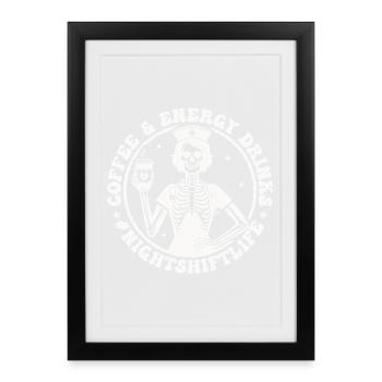 Squelette de café de nuit - Affiche encadrée (27 × 37 cm) - noir - Devant