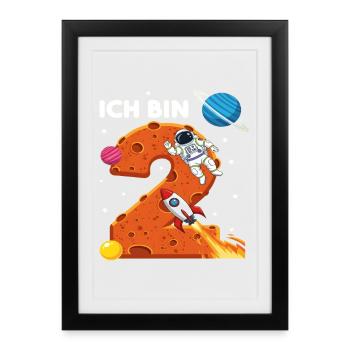 Ich bin 2 Astronaut Weltraum Geburtstag - Gerahmtes Poster (27 × 37 cm) - Schwarz - Vorne