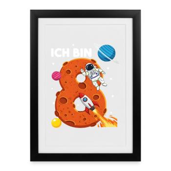 Ich bin 8 Astronaut Weltraum Geburtstag - Gerahmtes Poster (27 × 37 cm) - Schwarz - Vorne
