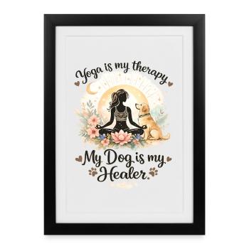 Le yoga est ma thérapie, mon chien, mon guérisseur - Affiche encadrée (27 × 37 cm) - noir - Devant