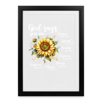 La foi chrétienne du tournesol prie Jésus - Affiche encadrée (27 × 37 cm) - noir - Devant