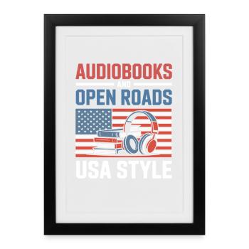Road Trip USA With Audiobook Funny Travel Motif - Framed poster (27 × 37 cm) - black - Front