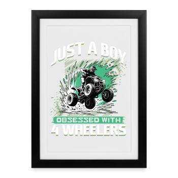 Quad ATV Garçons Hommes Quad Wheeler - Affiche encadrée (27 × 37 cm) - noir - Devant