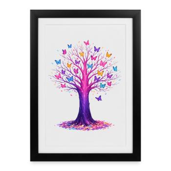 Papillons Arbre Nature Amoureux des papillons - Affiche encadrée (27 × 37 cm) - noir - Devant