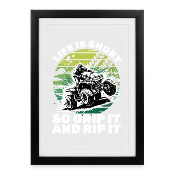 Quad ATV Garçons Hommes Quad Wheeler - Affiche encadrée (27 × 37 cm) - noir - Devant