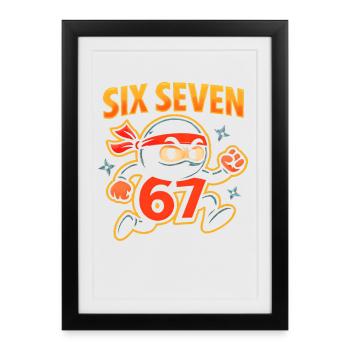 Six Seven 67 Italian Brainrot Ninja Humor Funny - Framed poster (27 × 37 cm) - black - Front