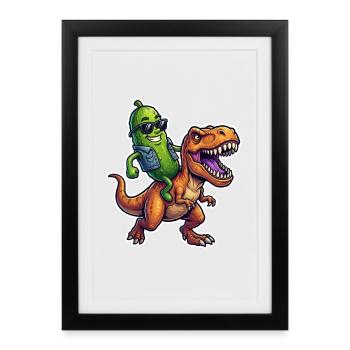 Un concombre aigre chevauche un dinosaure - Affiche encadrée (27 × 37 cm) - noir - Devant