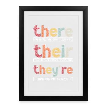 Là-bas, ils sont drôles, prof d’anglais de grammaire - Affiche encadrée (27 × 37 cm) - noir - Devant