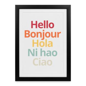 Hello in Different Languages Funny Linguistics Tee - Framed poster (27 × 37 cm) - black - Front