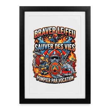 Pompier cadeau homme sapeur-pompier feu héros - Affiche encadrée (27 × 37 cm) - noir - Devant