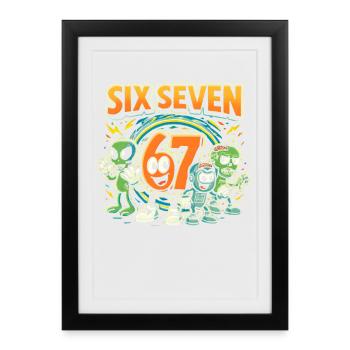 Six Seven 67 Italian Brainrot Nerd Humour Drôle - Affiche encadrée (27 × 37 cm) - noir - Devant