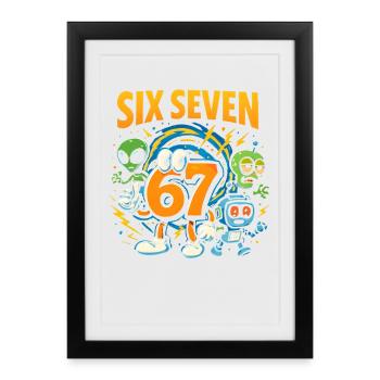 Six Seven 67 Italian Brainrot Nerd Humour Drôle - Affiche encadrée (27 × 37 cm) - noir - Devant