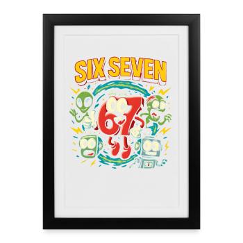 Six Seven 67 Italian Brainrot Nerd Humour Drôle - Affiche encadrée (27 × 37 cm) - noir - Devant