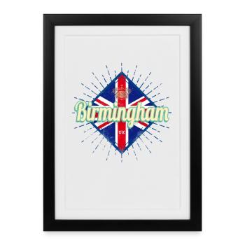 Souvenir rétro britannique de Birmingham City UK - Affiche encadrée (27 × 37 cm) - noir - Devant