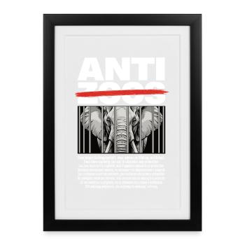 Chemise anti-zoo Chemise pour le bien-être animal Elephant Freedom - Affiche encadrée (27 × 37 cm) - noir - Devant