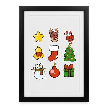 Weihnachts Symbole Sticker Set Advent Weihnachten  - Gerahmtes Poster (27 × 37 cm) - Schwarz - Vorne