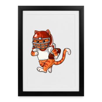 Chat Rugby Chaton de football américain - Affiche encadrée (27 × 37 cm) - noir - Devant