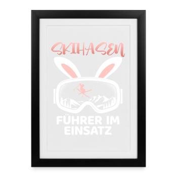 Skifahren SKIHASEN FÜHRER IM EINSATZ Lustiges - Gerahmtes Poster (27 × 37 cm) - Schwarz - Vorne