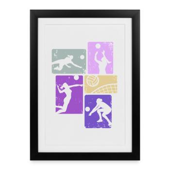 Joueuse de volley-ball de beach-volley féminin - Affiche encadrée (27 × 37 cm) - noir - Devant