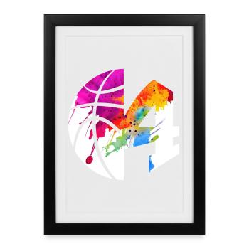 NON. 4 BASKETBALL NUMÉRO 4 BASKETBALL 4E ANNIVERSAIRE - Affiche encadrée (27 × 37 cm) - noir - Devant