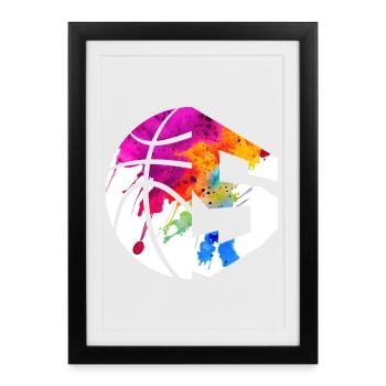 NON. 5 BASKETBALL NUMÉRO 5 BASKETBALL 5E ANNIVERSAIRE - Affiche encadrée (27 × 37 cm) - noir - Devant