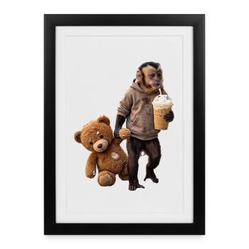Motif du café glacé de l’ours en peluche singe - Affiche encadrée (27 × 37 cm) - noir - Devant