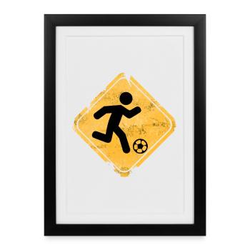 Panneau d’avertissement jaune coureur de football - Affiche encadrée (27 × 37 cm) - noir - Devant