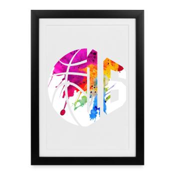 NON. 16 NUMÉRO 16 BASKET 16E ANNIVERSAIRE - Affiche encadrée (27 × 37 cm) - noir - Devant