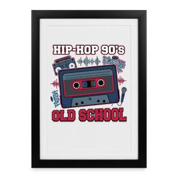 Hip Hop Années 90 Oldschool Cassette Rétro - Affiche encadrée (27 × 37 cm) - noir - Devant