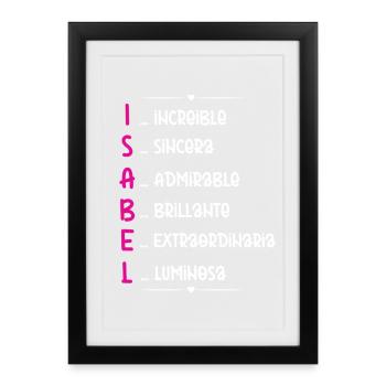 Nom Isabel Cadeau personnalisé - Affiche encadrée (27 × 37 cm) - noir - Devant