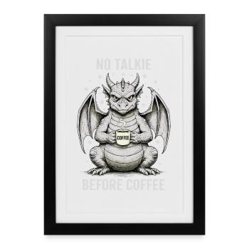 Pas de conversation avant Dragon Amoureux du Café - Affiche encadrée (27 × 37 cm) - noir - Devant