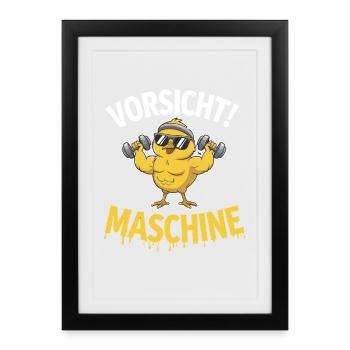  Vorsicht Maschine Lustiges Fitness Küken Mit - Gerahmtes Poster (27 × 37 cm) - Schwarz - Vorne