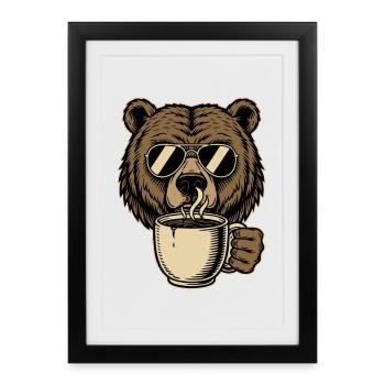 Ours à café à peine réveillé - Affiche encadrée (27 × 37 cm) - noir - Devant