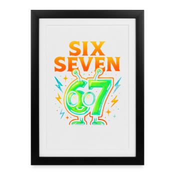 Six Seven 67 Italien Cerveau Humour Extraterrestre Drôle - Affiche encadrée (27 × 37 cm) - noir - Devant