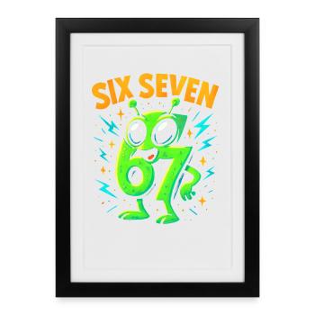 Six Seven 67 Italien Cerveau Humour Extraterrestre Drôle - Affiche encadrée (27 × 37 cm) - noir - Devant
