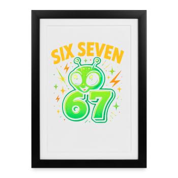 Six Seven 67 Italien Cerveau Humour Extraterrestre Drôle - Affiche encadrée (27 × 37 cm) - noir - Devant