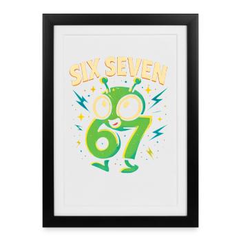 Six Seven 67 Italien Cerveau Humour Extraterrestre Drôle - Affiche encadrée (27 × 37 cm) - noir - Devant