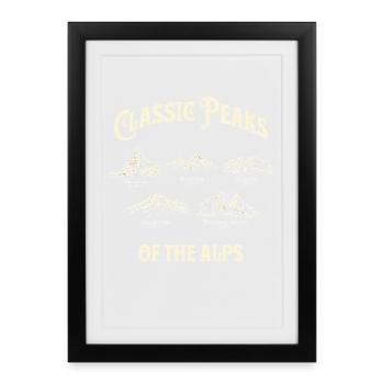 Classic Peaks of the Alps Vintage Mountains - Gerahmtes Poster (27 × 37 cm) - Schwarz - Vorne