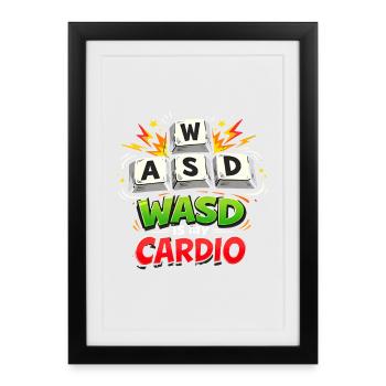 Clavier de jeu drôle WASD Mon Cardio Gamer - Affiche encadrée (27 × 37 cm) - noir - Devant