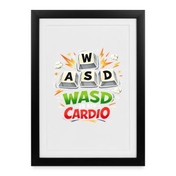 Clavier de jeu drôle WASD Mon Cardio Gamer - Affiche encadrée (27 × 37 cm) - noir - Devant