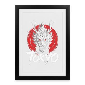 T-shirt Tokyo Dragon Style Drache Samouraï Japon - Affiche encadrée (27 × 37 cm) - noir - Devant