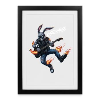 Lapin de Pâques, heavy metal, rocker, Pâques, hardcore, lapin, e - Affiche encadrée (27 × 37 cm) - noir - Devant