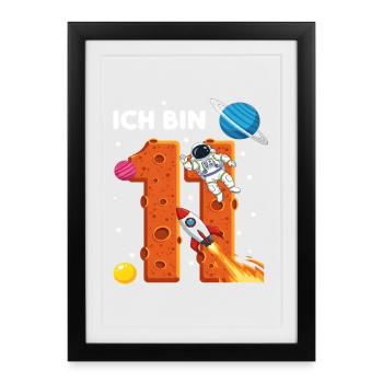 Ich bin 11 Astronaut Weltraum Geburtstag - Gerahmtes Poster (27 × 37 cm) - Schwarz - Vorne