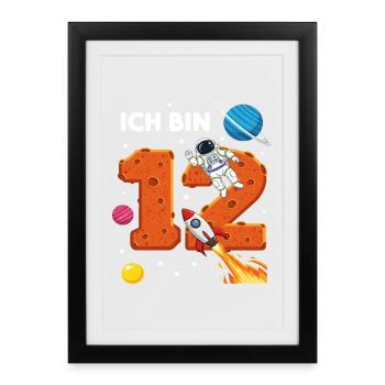 Ich bin 12 Astronaut Weltraum Geburtstag - Gerahmtes Poster (27 × 37 cm) - Schwarz - Vorne