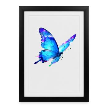 Blue Watercolor Butterfly - Framed poster (27 × 37 cm) - black - Front