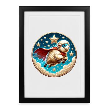 Superhéros mouton Héros laine de mouton - Affiche encadrée (27 × 37 cm) - noir - Devant